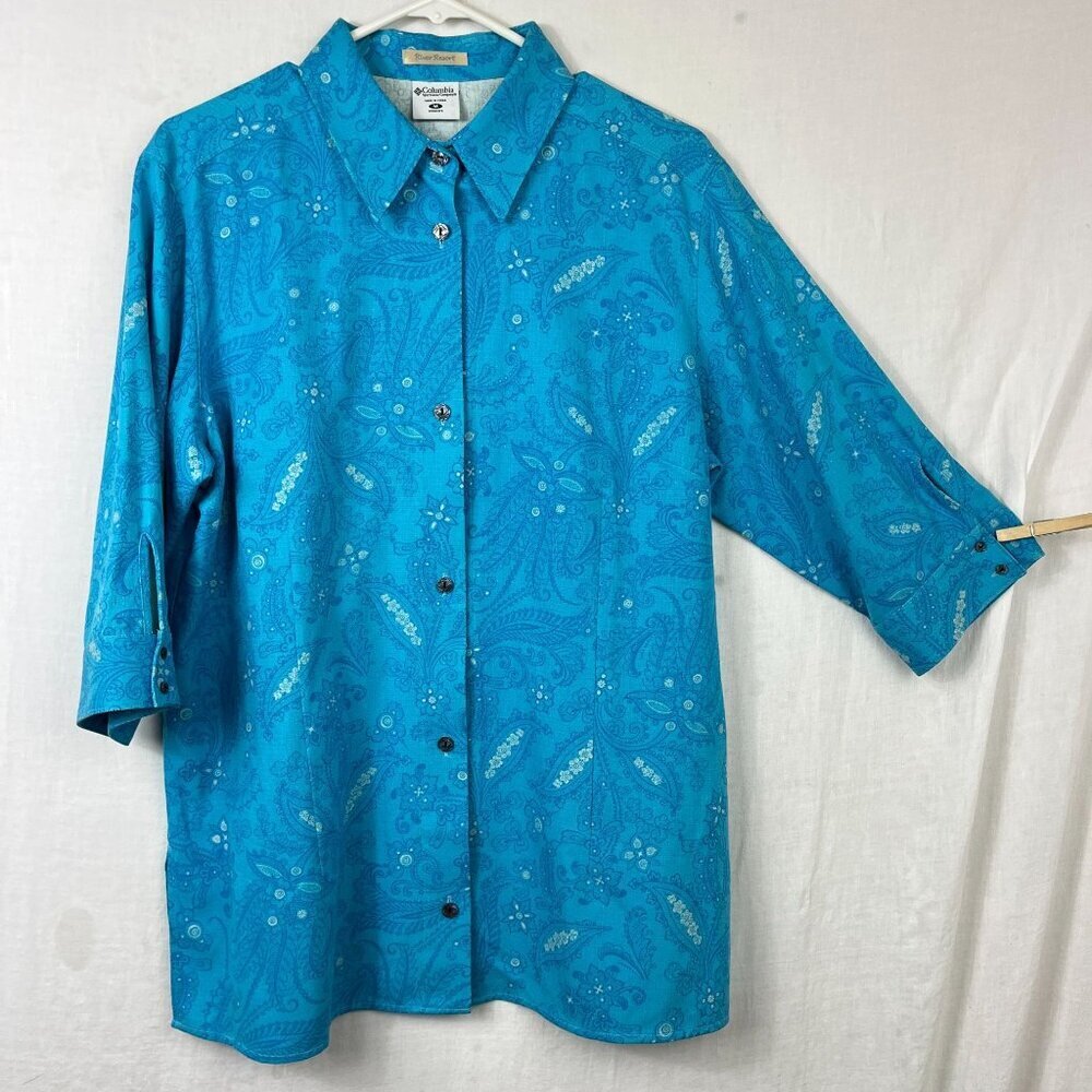 Columbia Sportwear River Resort Silk Cotton Blouse Womens M‎ Retro Paisley Disco